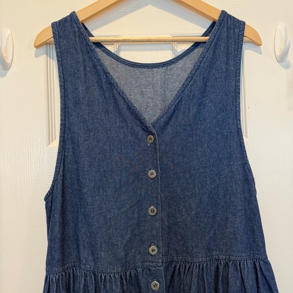 Vintage Jean Midi Dress Women’s Large Blue Jumper Pockets Buttons Cottagecore 90 - Picture 4 of 11